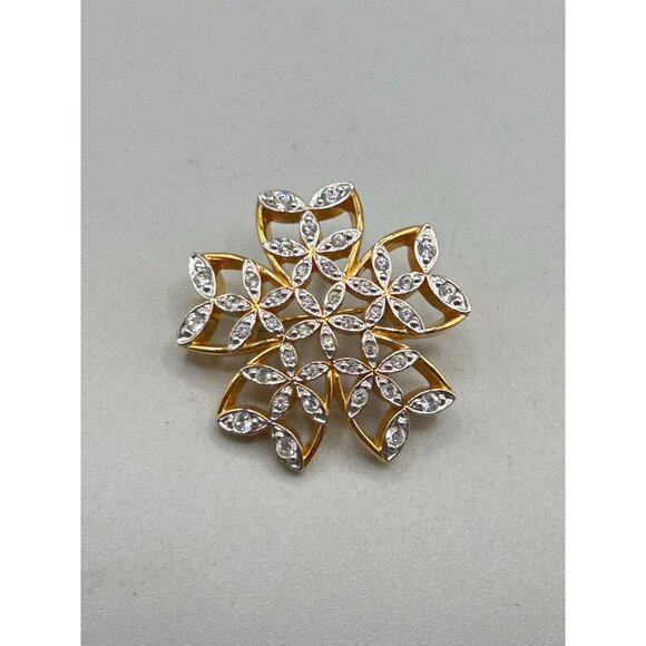 Genuine Signed Swarovski Swan Flower Brooch Gold Plated & Crystals Dainty Pin - Picture 2 of 5